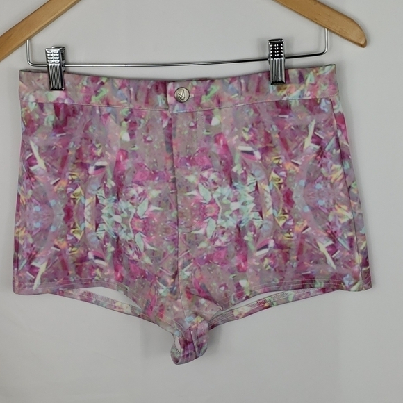 MINKPINK Pink Splatter Hi Rise Shorty Shorts Sz M - Picture 2 of 8